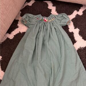 SANTA Green Gingham Smocked Puff-Sleeve Kids Dress